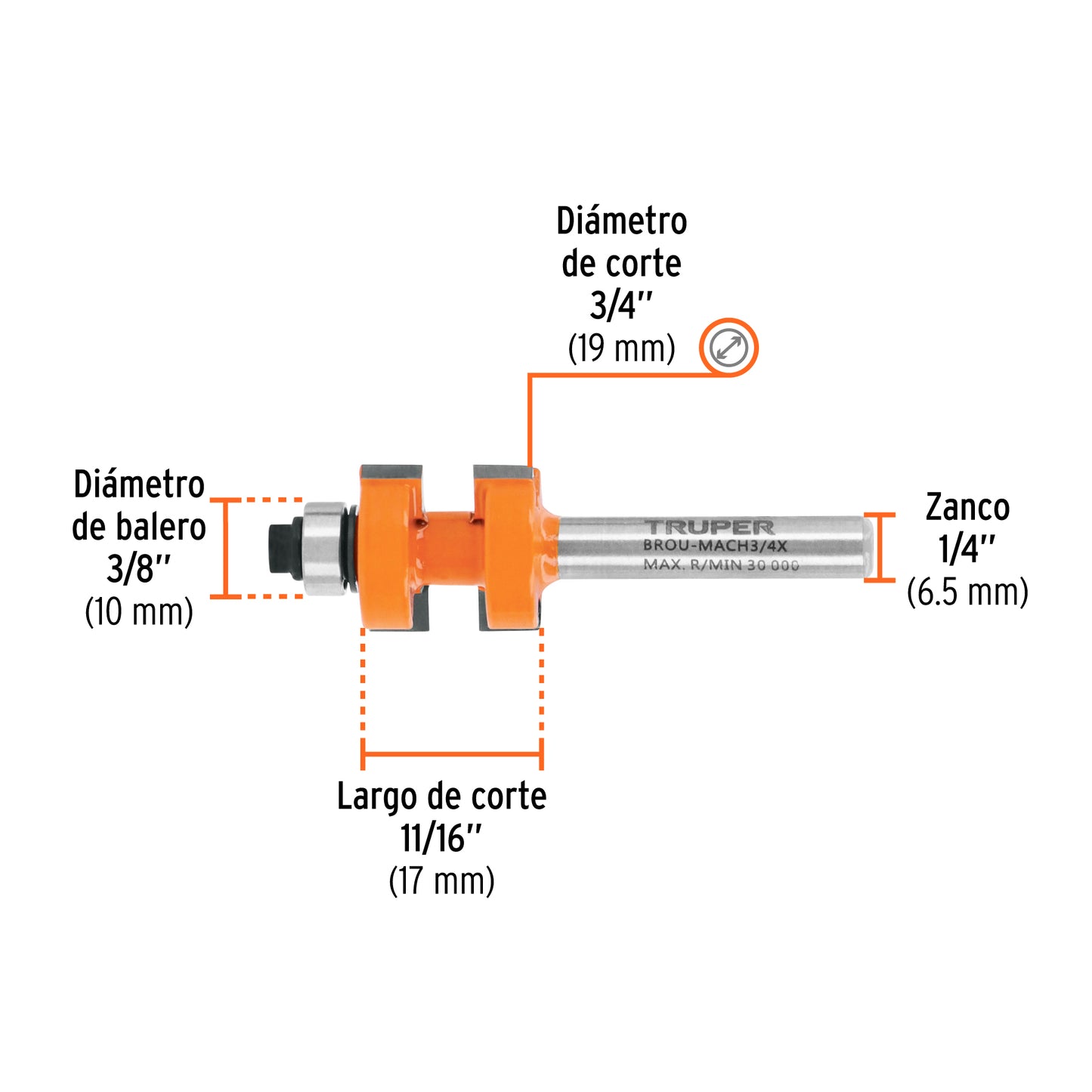 Kit de Machimbrador 3/4" con Balero para Router TRUPER