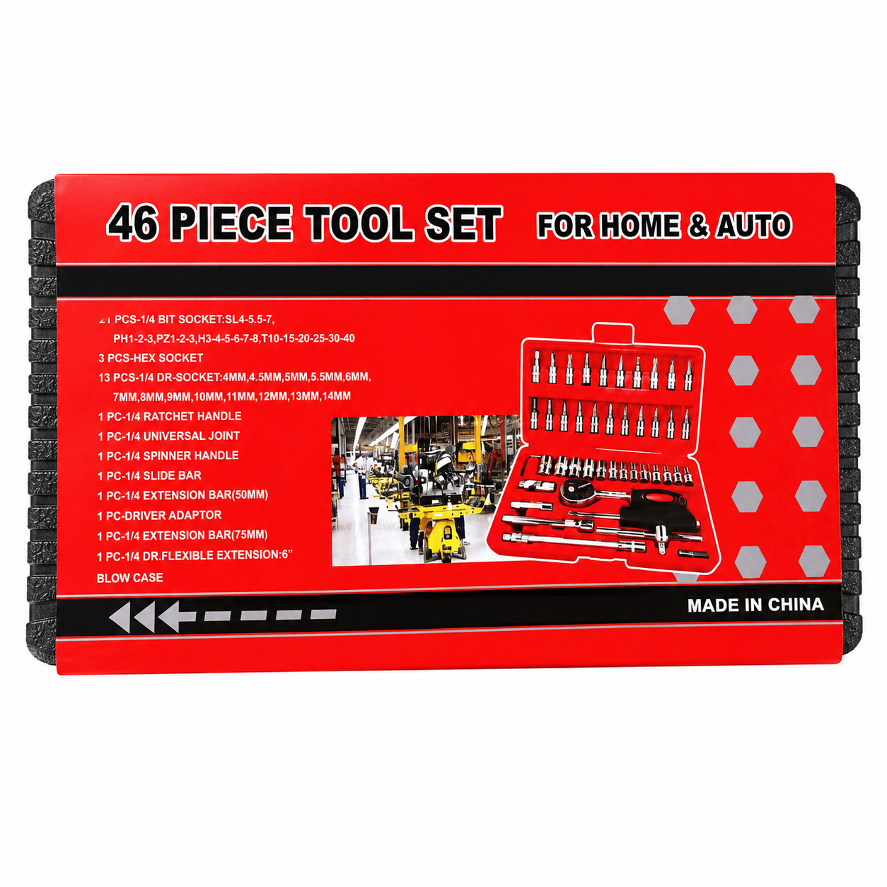 Kit de Dados y Puntas con Matraca 1/4" 46 Piezas