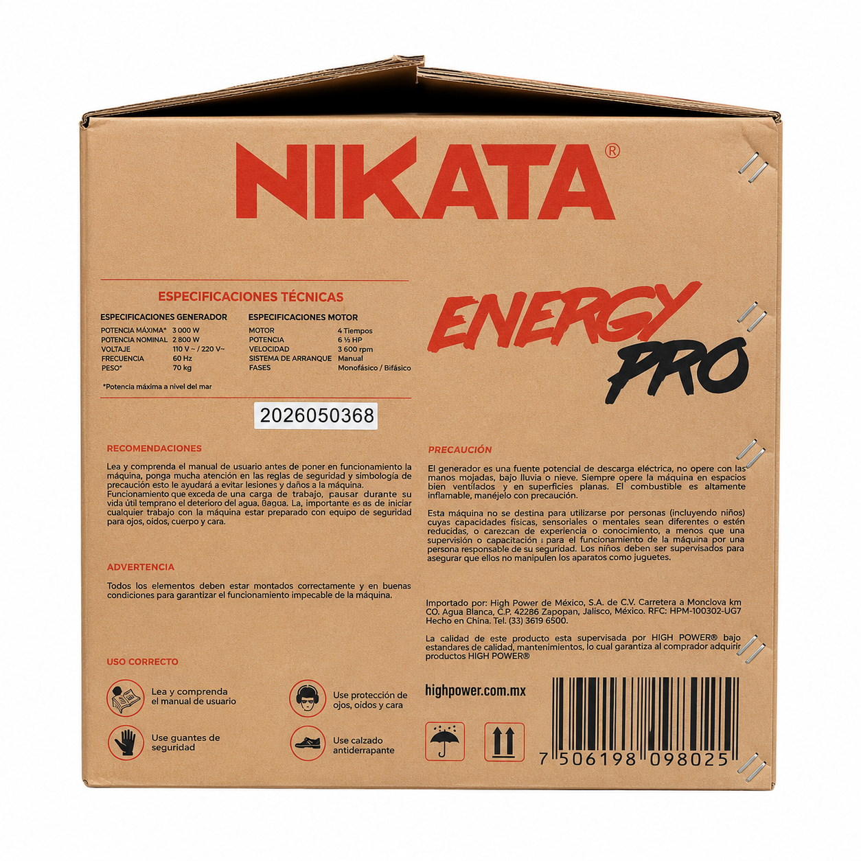 Generador a Gasolina 3000W 110/220V 6.5 HP NIKATA