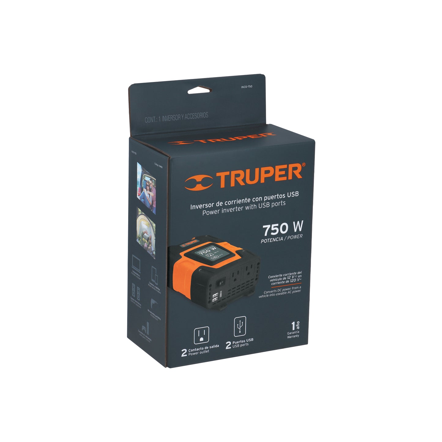 Inversor de Corriente 750W con Puertos USB TRUPER