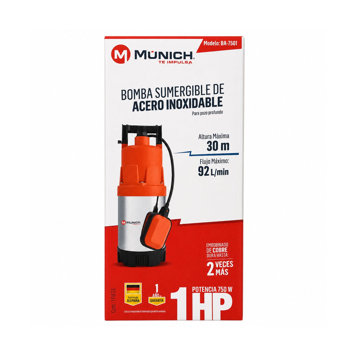 Bomba Sumergible 1 HP para Agua Limpia MUNICH