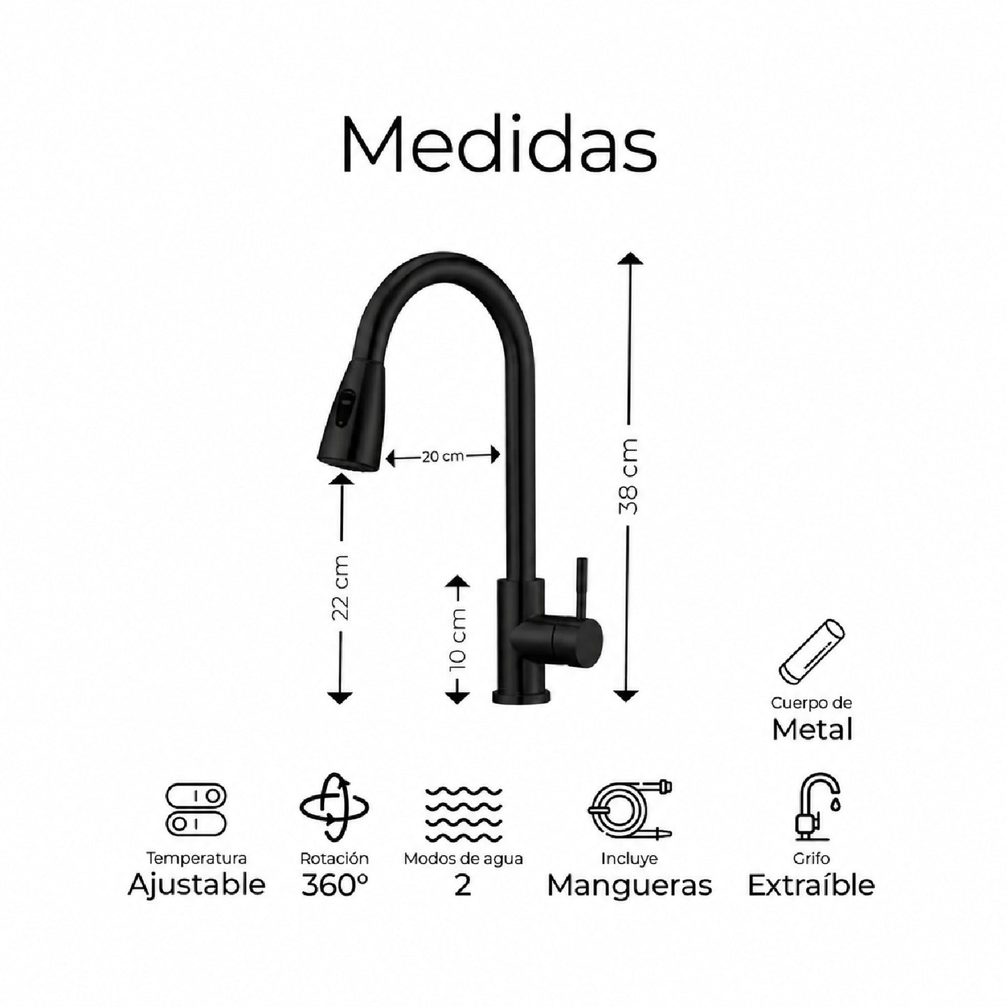 Mezcladora Monomando para Fregadero Negra Mate MUNICH