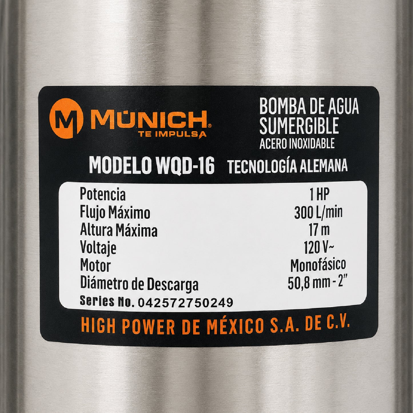 Bomba Sumergible de Acero Inoxidable 1 HP con Flotador para Agua Sucia MUNICH
