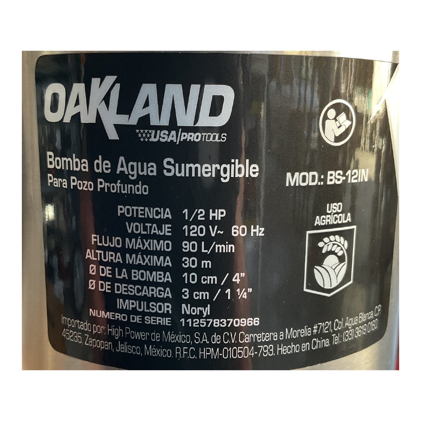 Bomba Tipo Bala 1/2 HP para Pozo Profundo OAKLAND