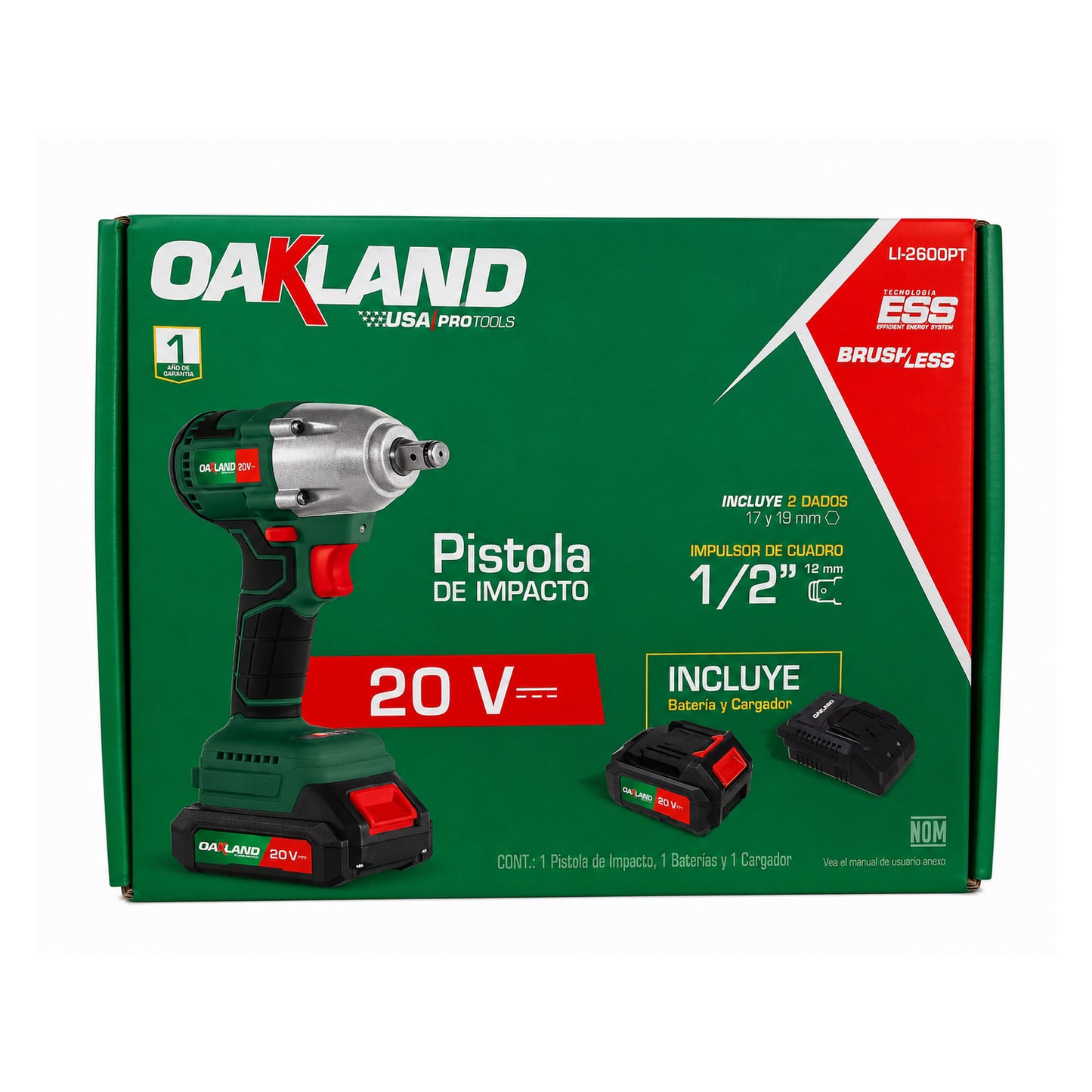 Pistola de Impacto Inalámbrica 1/2" 20V OAKLAND