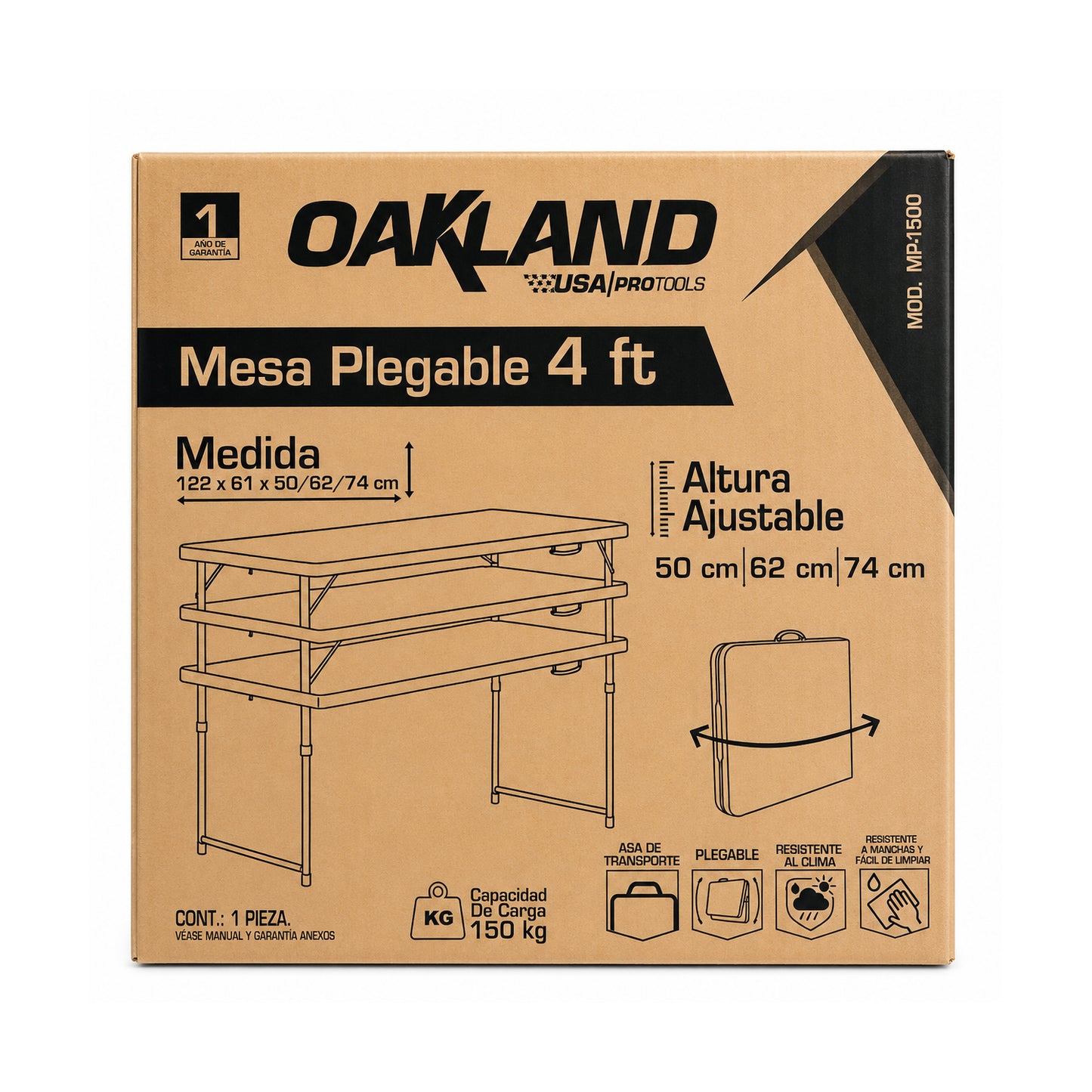 Mesa Plegable 122 x 61 cm Blanca OAKLAND