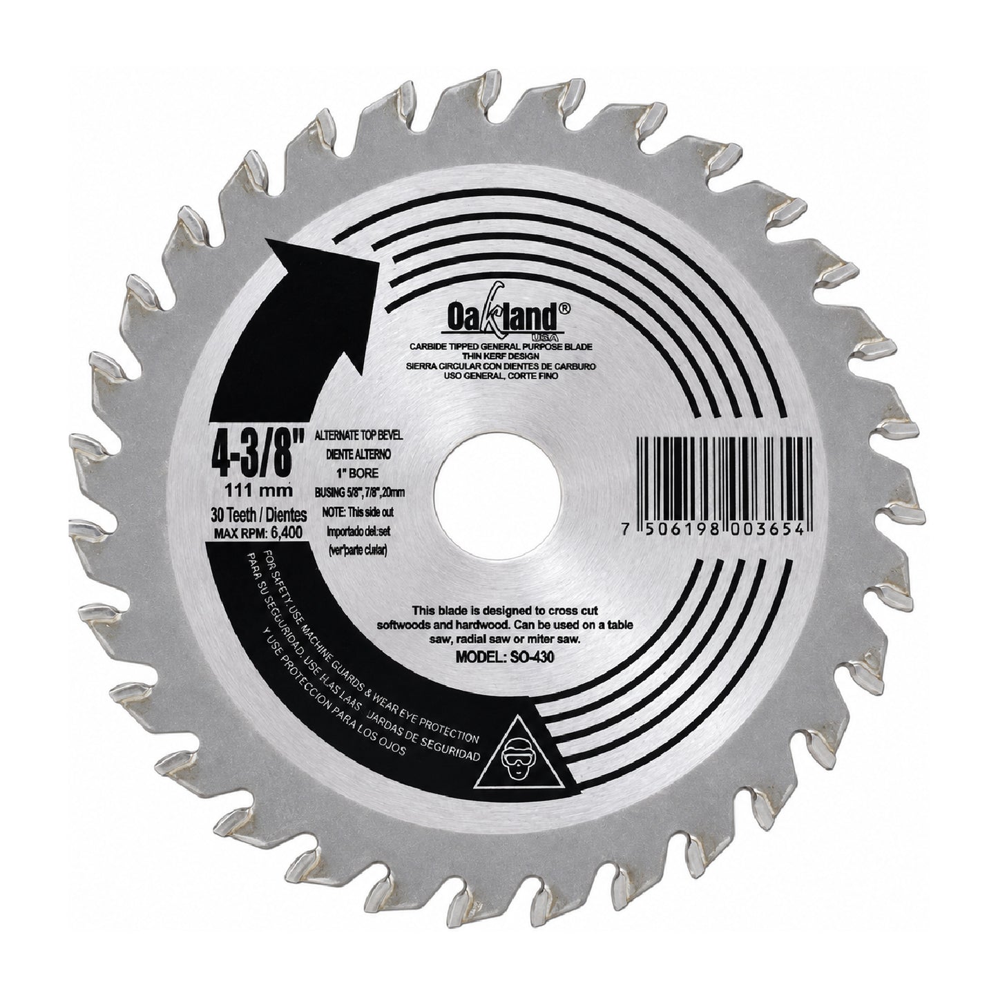 Disco Sierra Circular 4-3/8" 30 Dientes OAKLAND