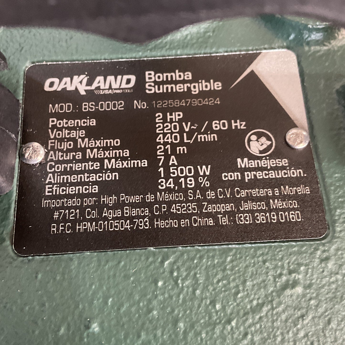 Bomba Sumergible 2 HP para Agua Sucia OAKLAND
