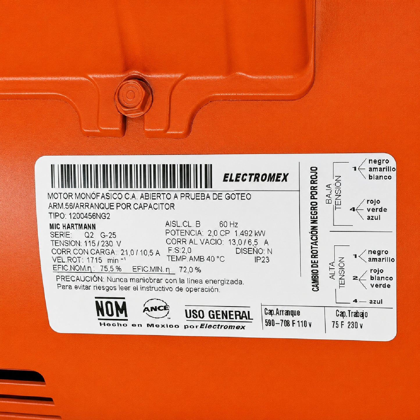 Motor Monofásico 2 HP Baja 110/220 V SIEMENS