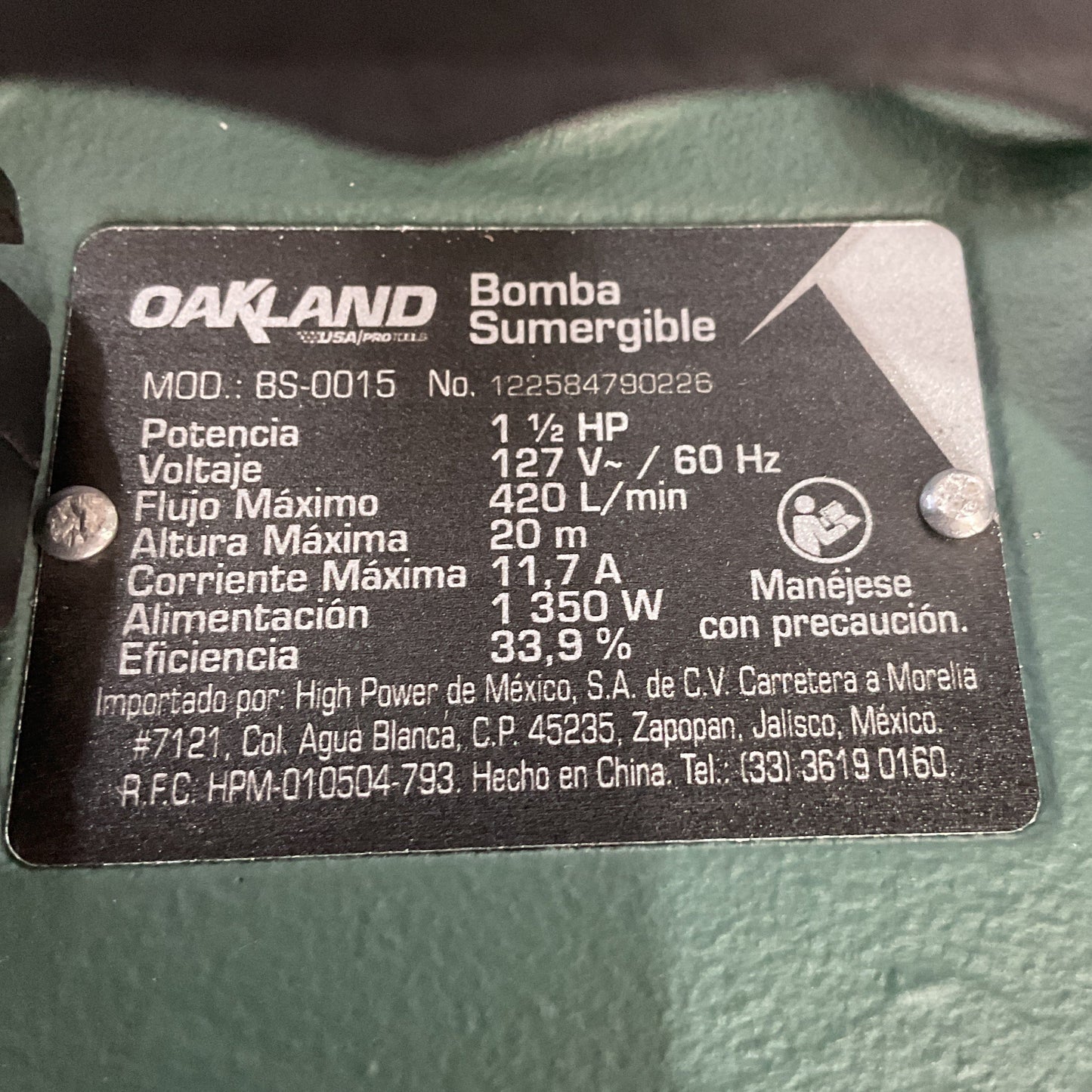 Bomba Sumergible 1.5 HP para Agua Sucia OAKLAND