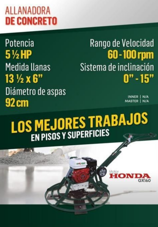 Allanadora de concreto motor HONDA 5.5HP OAKLAND