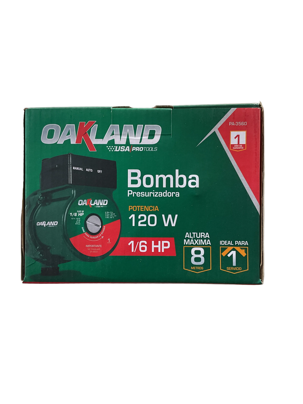 Bomba Presurizadora 1/6 HP para Presión de Agua OAKLAND