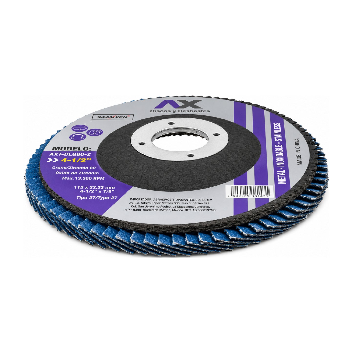 Disco Laminado 4-1/2" Grano 80 de Óxido de Zirconio AXTECH