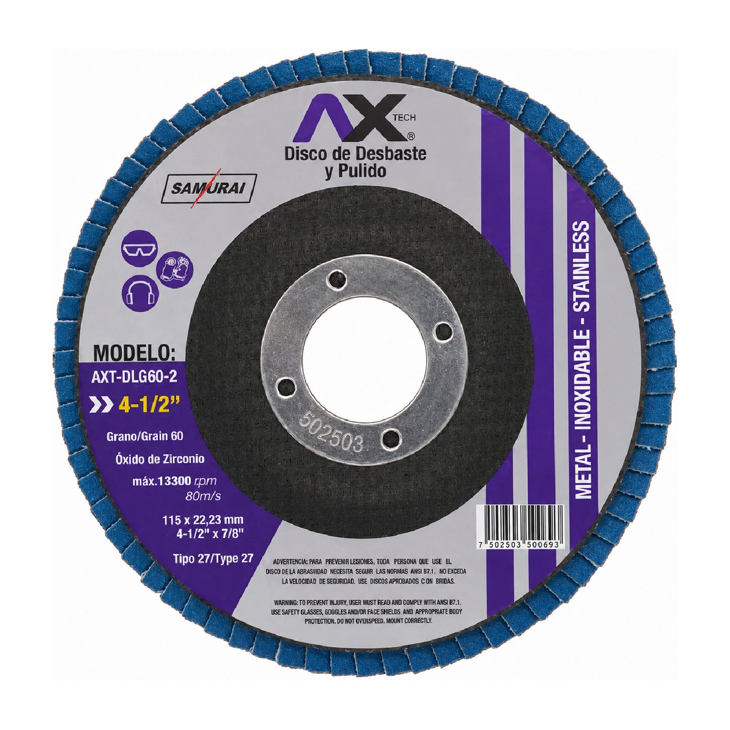 Disco Laminado 4-1/2" Grano 80 de Óxido de Zirconio AXTECH