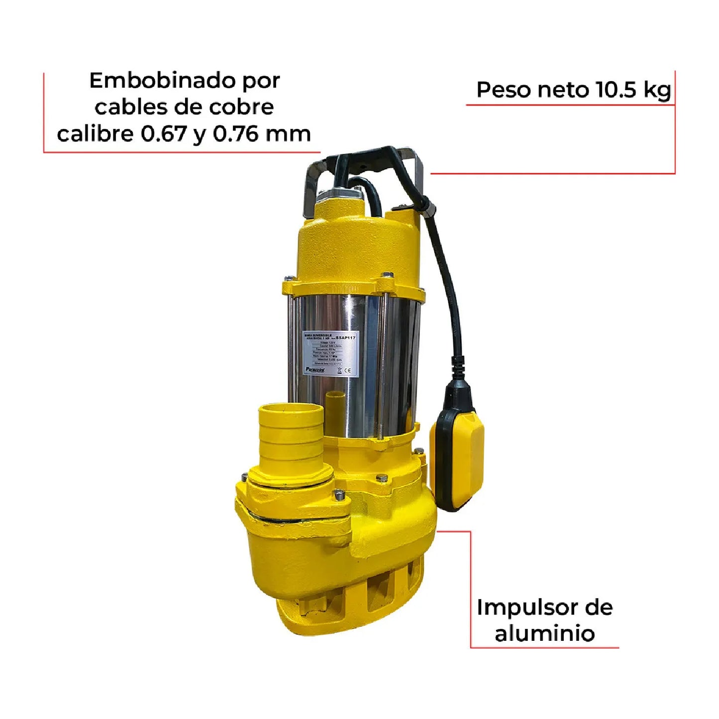 Bomba Sumergible 1 HP para Agua Sucia PARAZZINI
