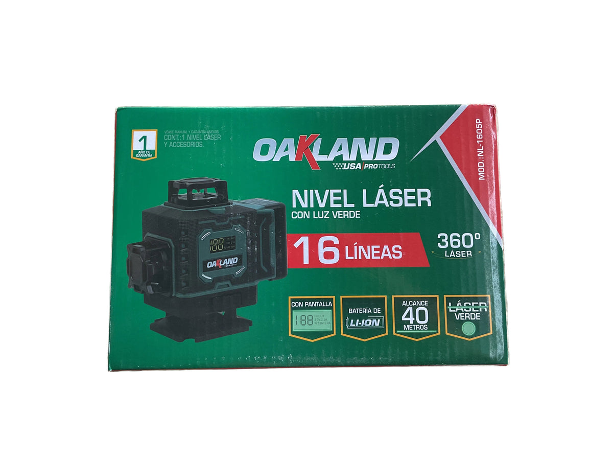 Nivel Láser Verde 360° 16 Líneas Recargable 40 m OAKLAND