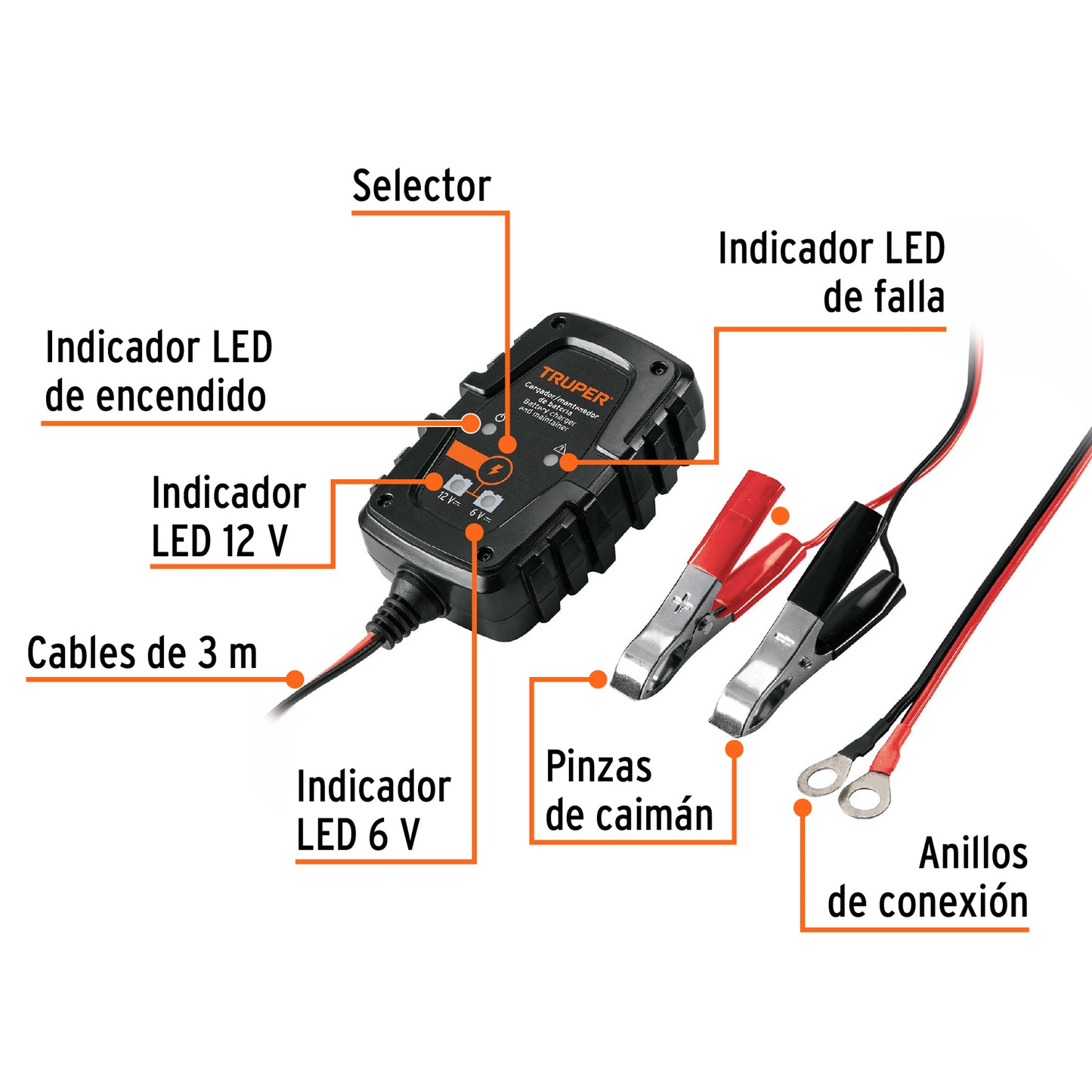 Cargador Mantenedor de Baterías 1A 6/12V TRUPER