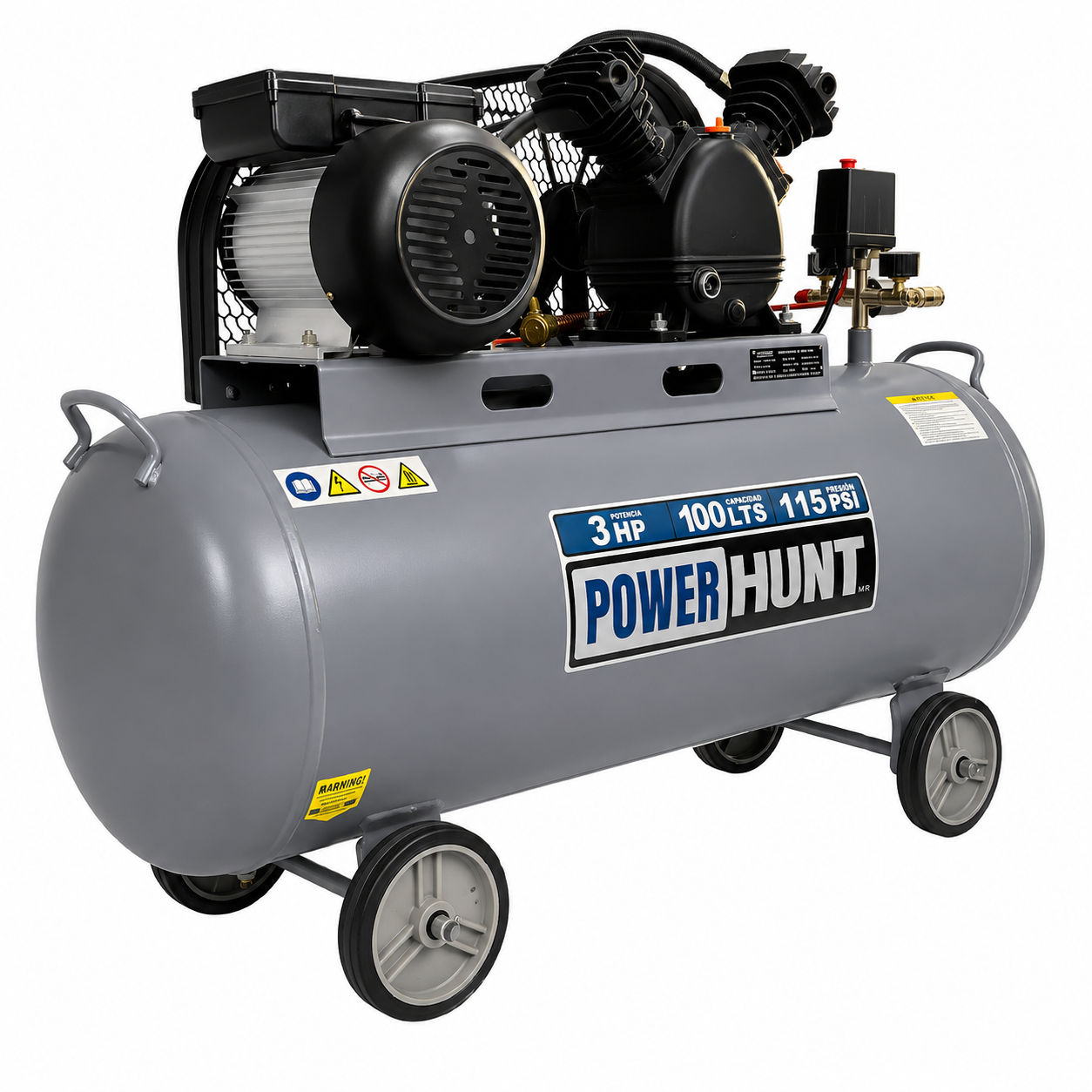 Compresor de Aire de Banda 100 L 3HP 115 PSI POWER HUNT