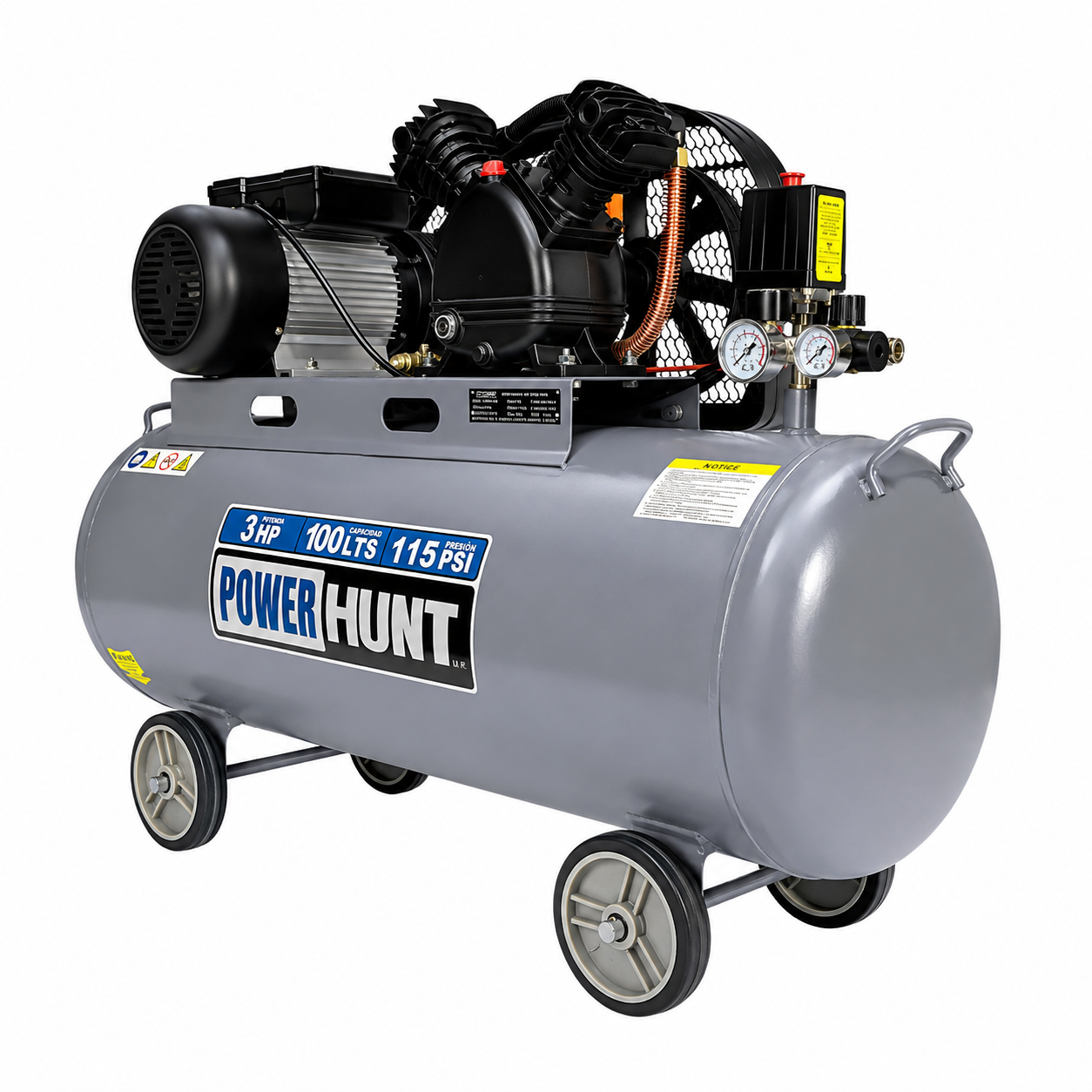 Compresor de Aire de Banda 100 L 3HP 115 PSI POWER HUNT