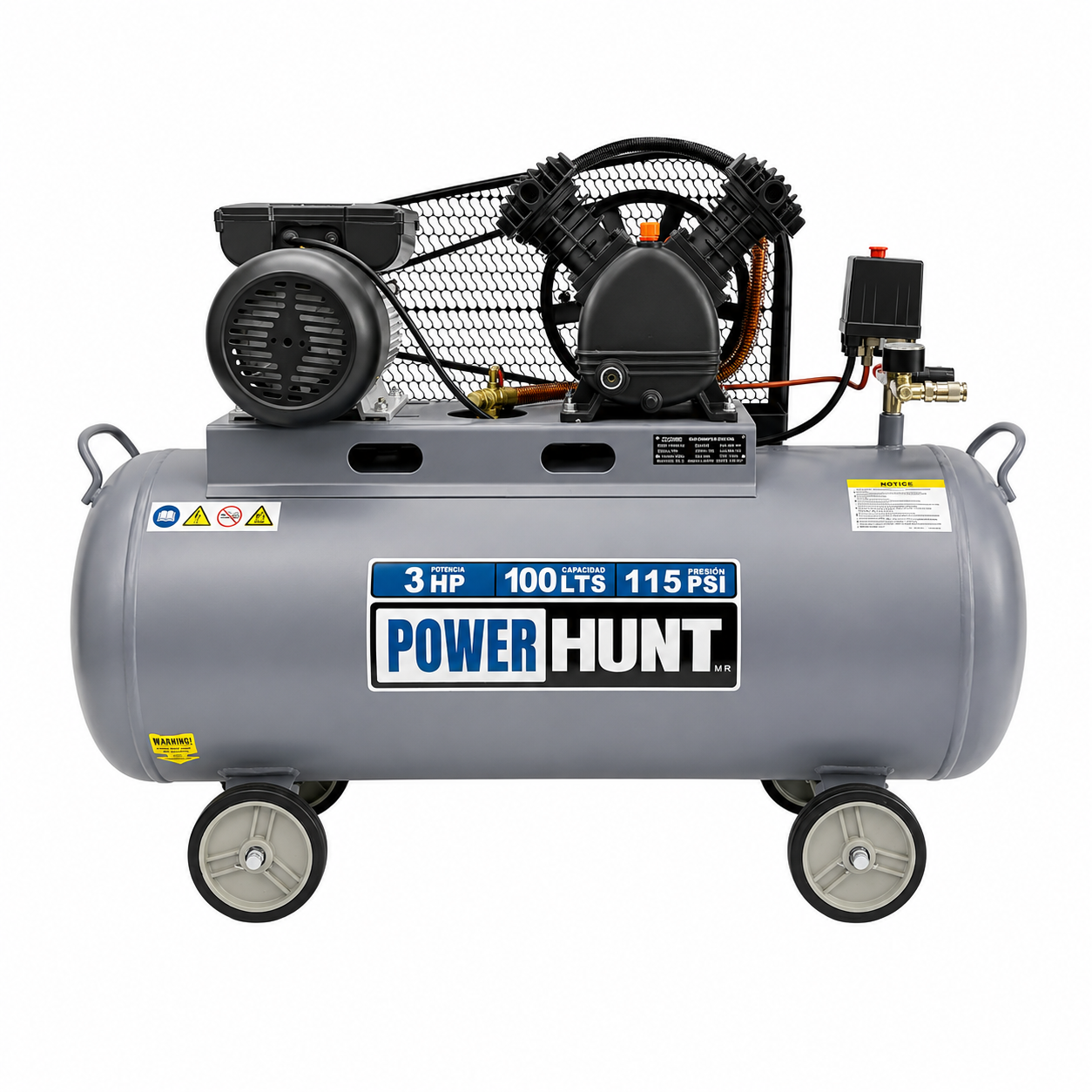 Compresor de Aire de Banda 100 L 3HP 115 PSI POWER HUNT