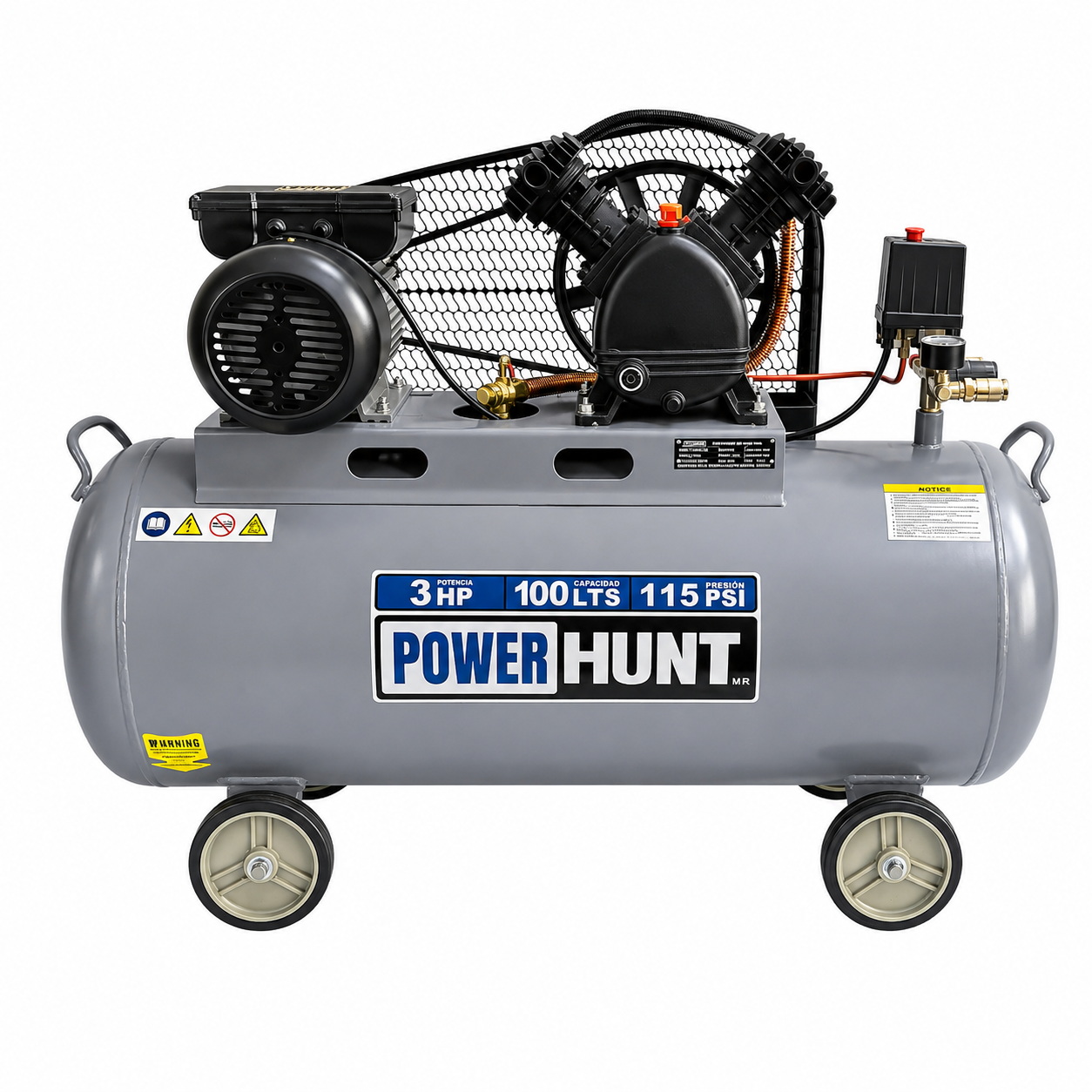 Compresor de Aire de Banda 100 L 3HP 115 PSI POWER HUNT