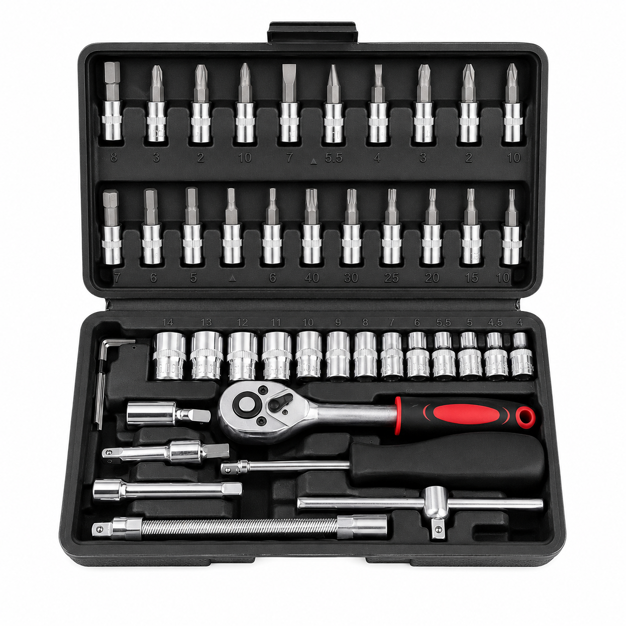 Kit de Dados y Puntas con Matraca 1/4" 46 Piezas