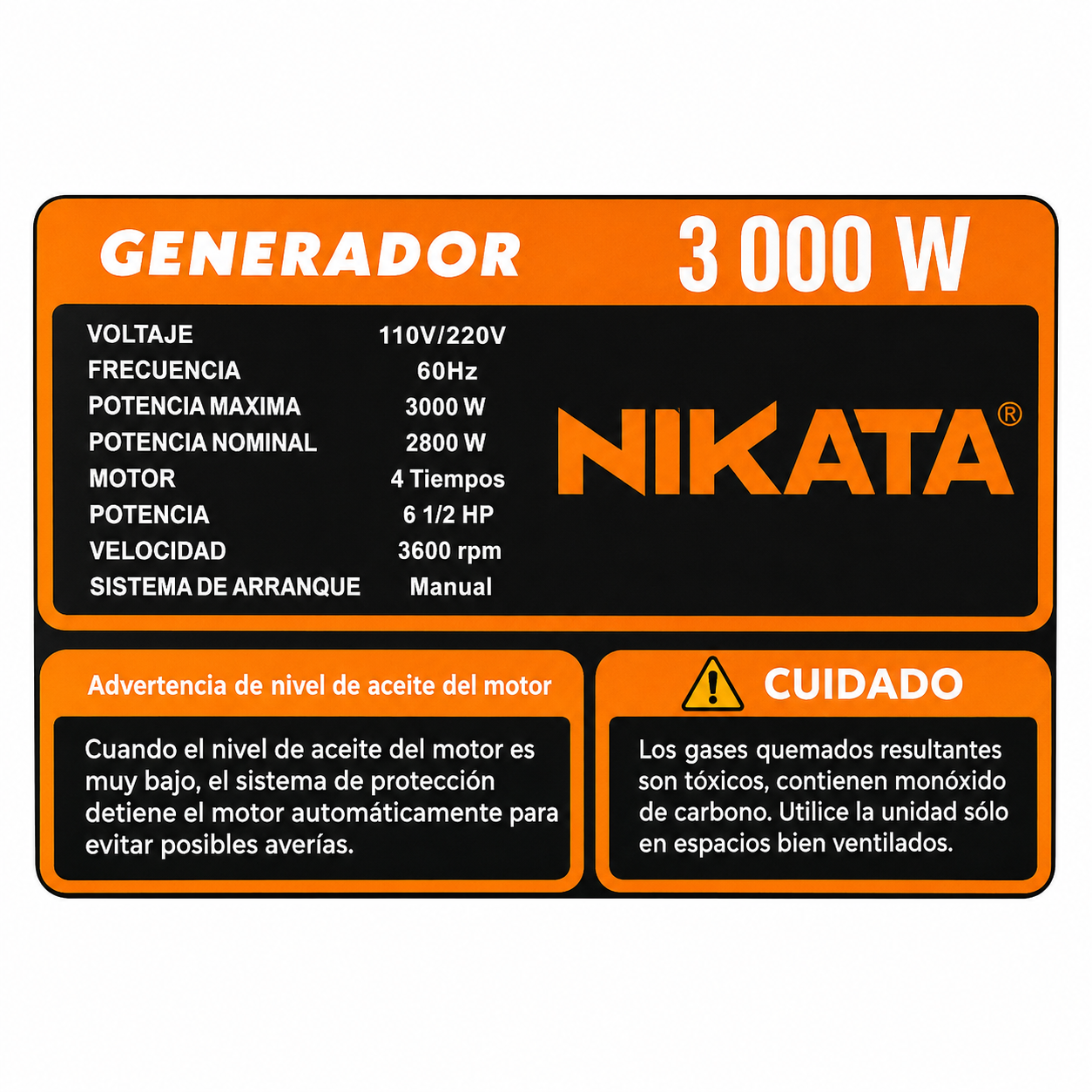 Generador a Gasolina 3000W 110/220V 6.5 HP NIKATA