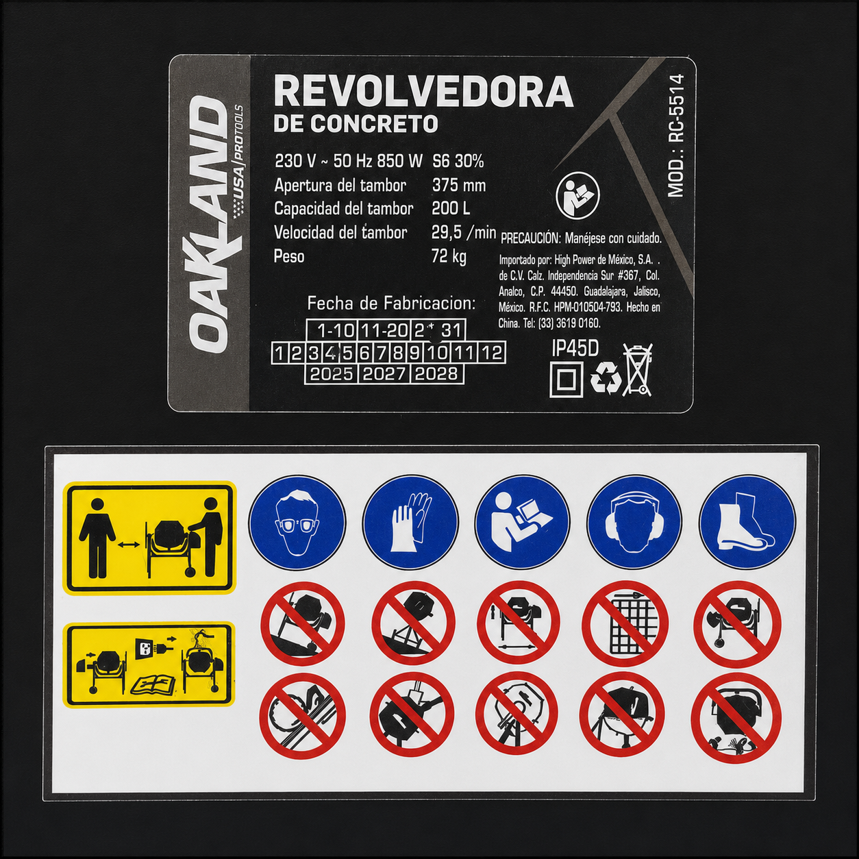 Revolvedora de Concreto con Motor a Gasolina 3 HP 200 L OAKLAND
