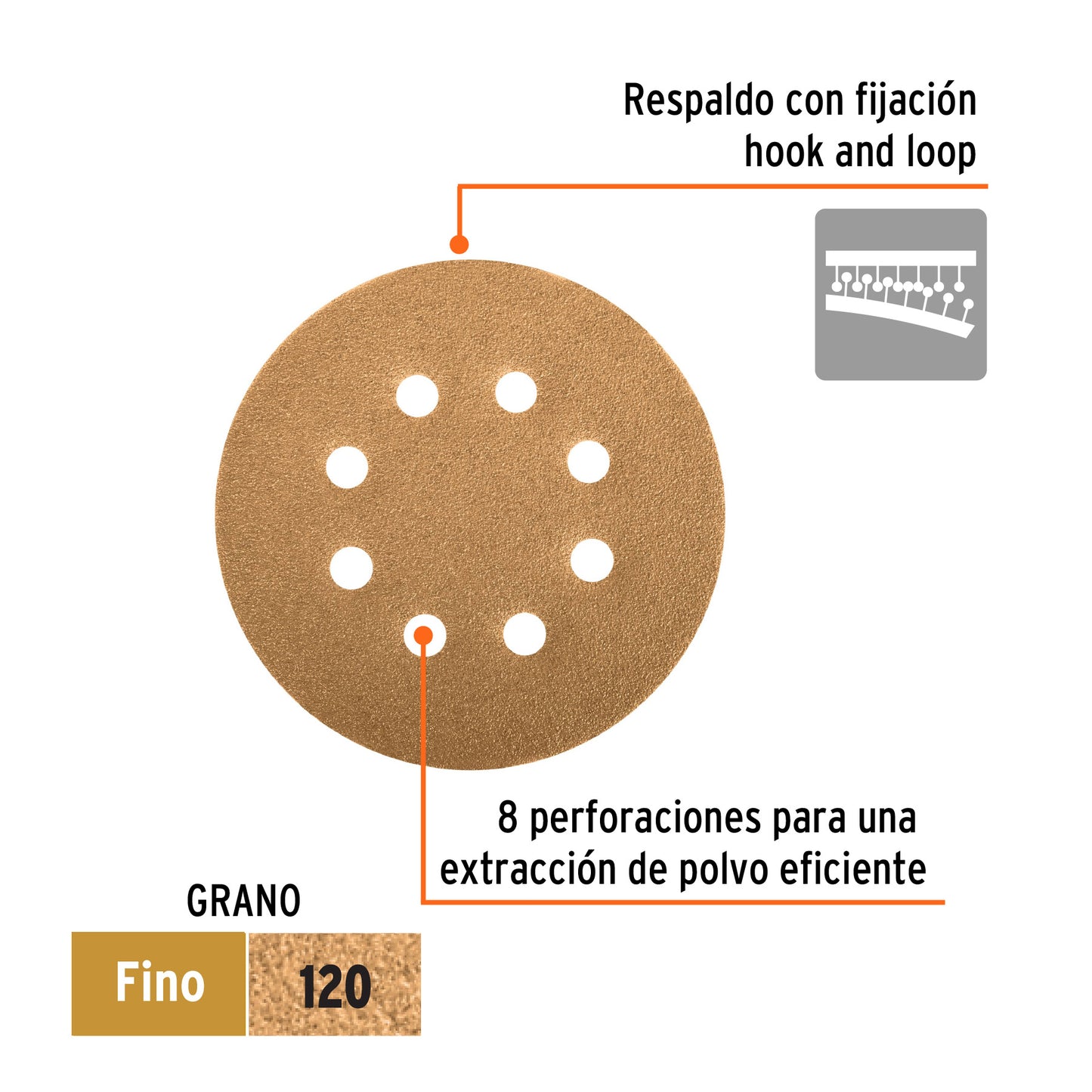 Paquete con 5 Discos de Lija 5" Grano 120 para Lijadora Roto-Orbital TRUPER