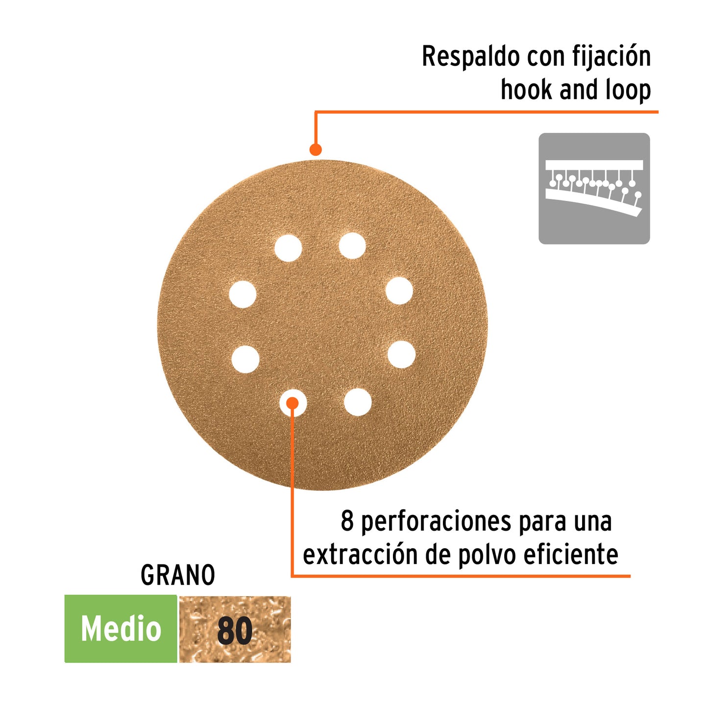 Paquete con 5 Discos de Lija 5" Grano 80 para Lijadora Roto-Orbital TRUPER