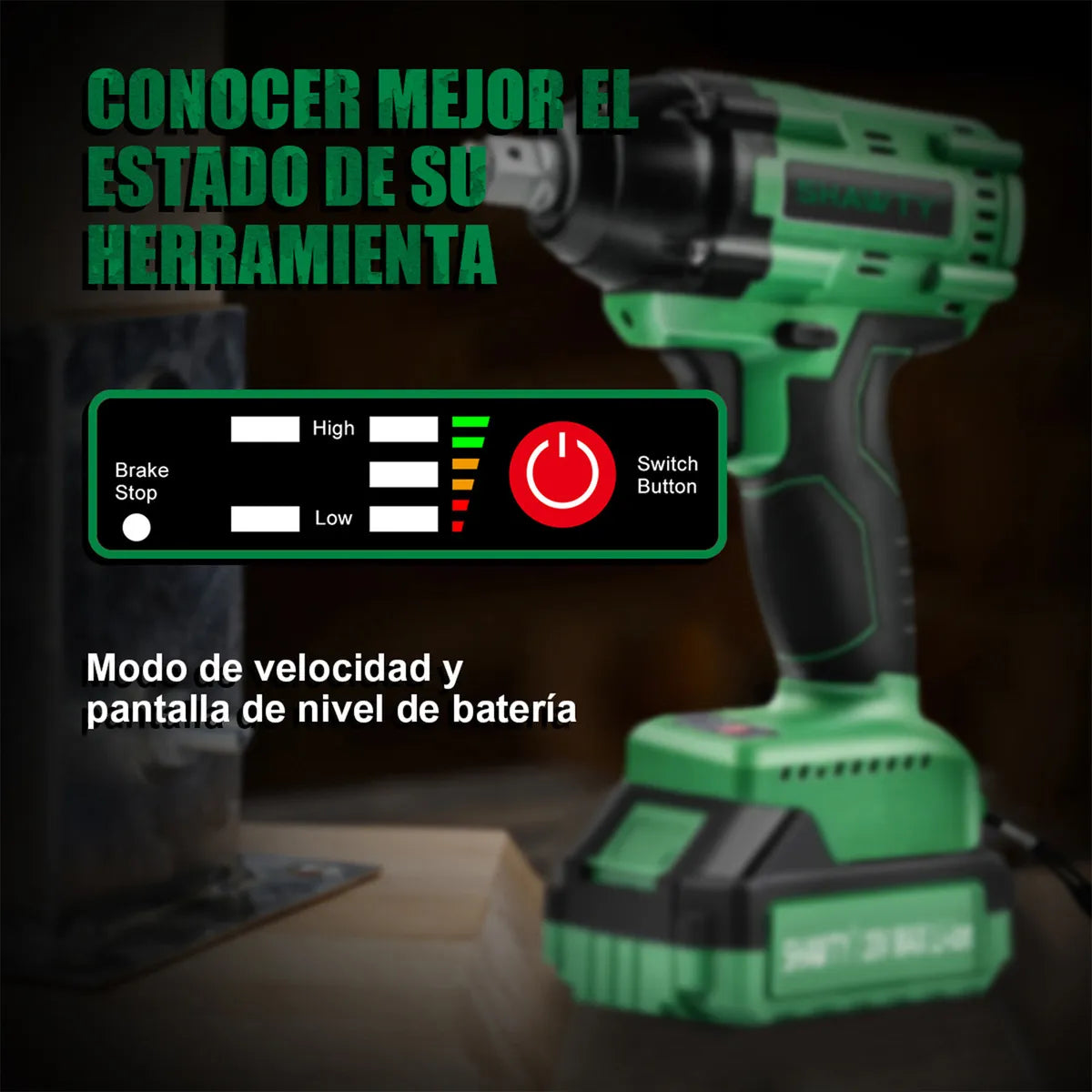 Llave de Impacto Inalámbrica 20V 1/2" con 2 Baterías SHAWTY