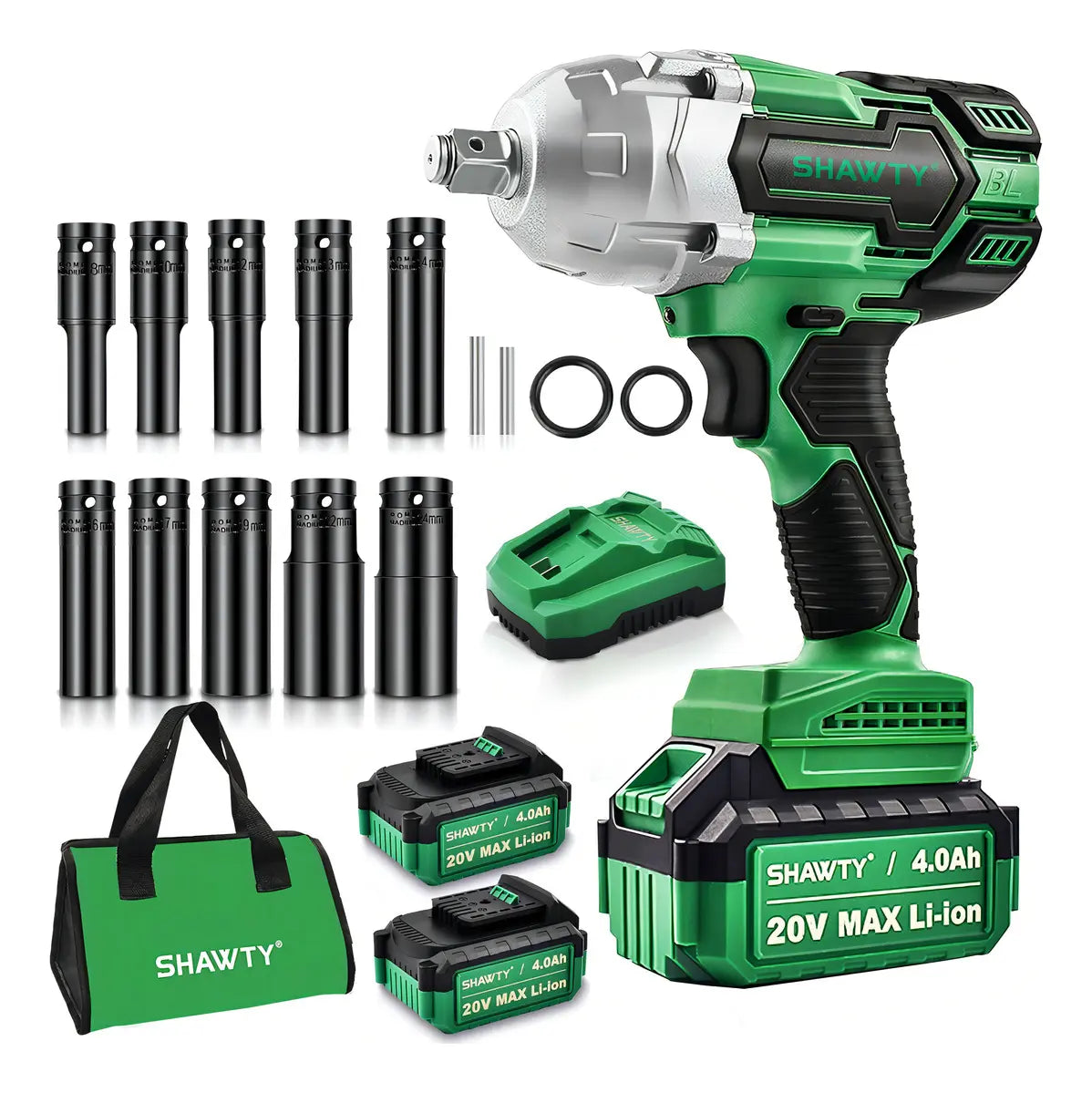 Llave de Impacto Inalámbrica 1/2" 1300 Nm con 10 Dados y Batería 4Ah SHAWTY