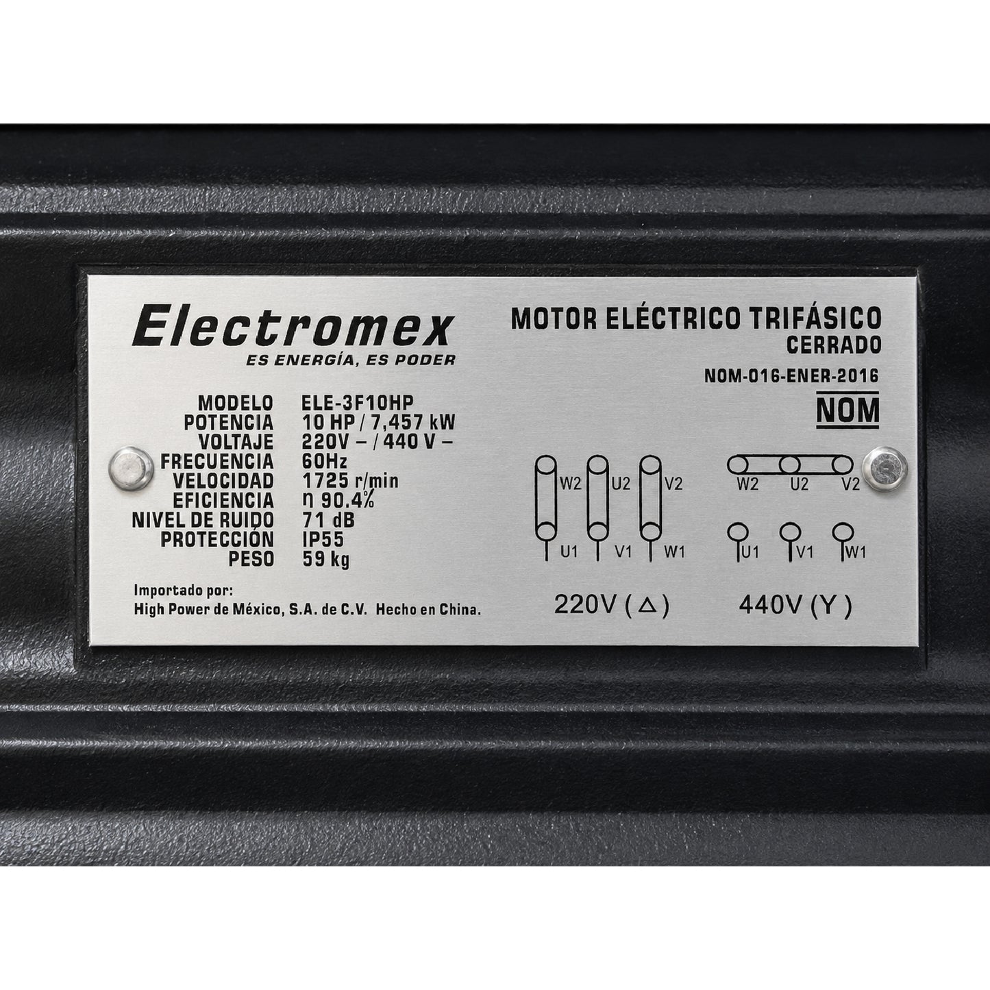 Motor Eléctrico Trifásico 10 HP 220/440 V 1755 RPM ELECTROMEX