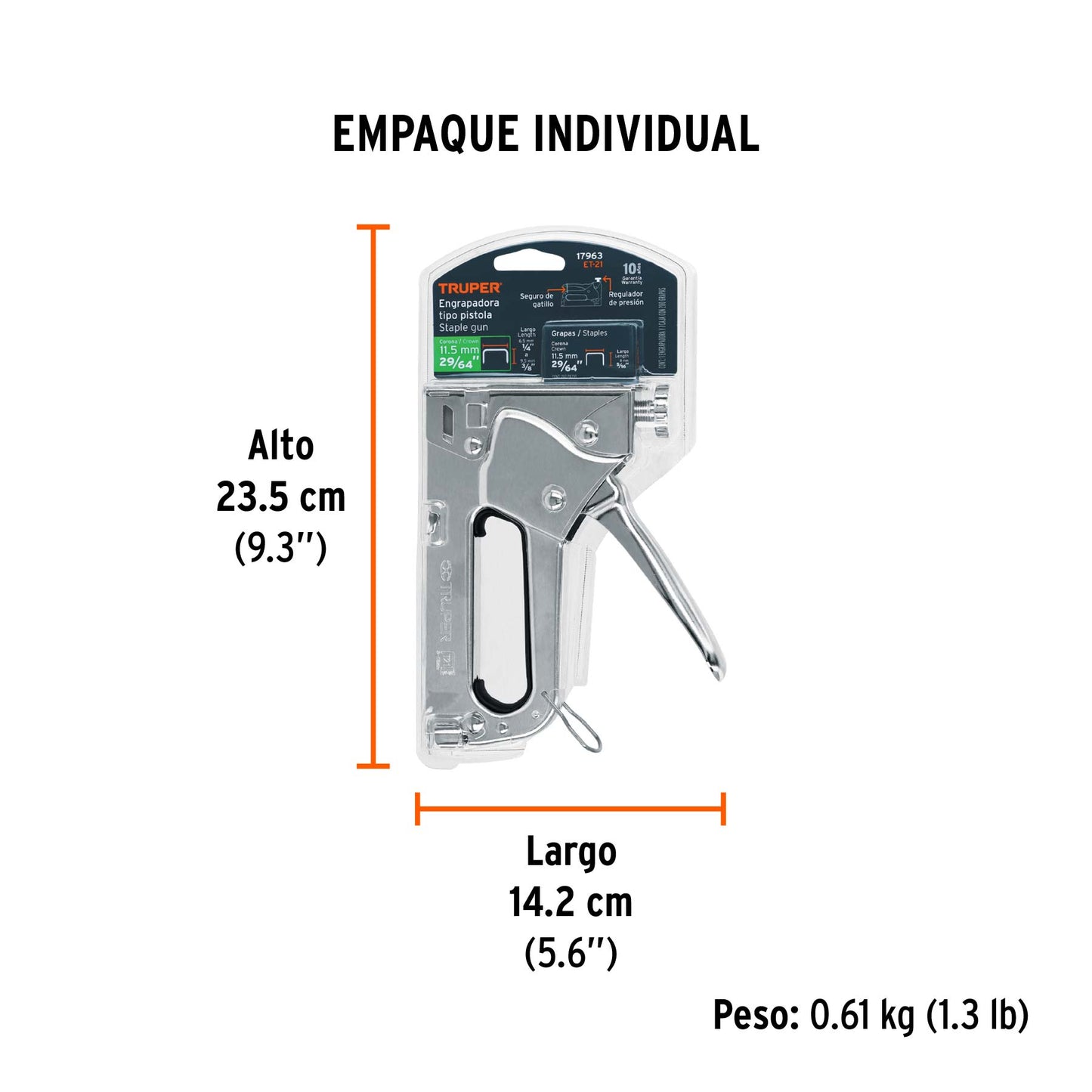 Engrapadora Tipo Pistola para Grapas 1/4" 5/16" y 3/8" con 200 Grapas TRUPER