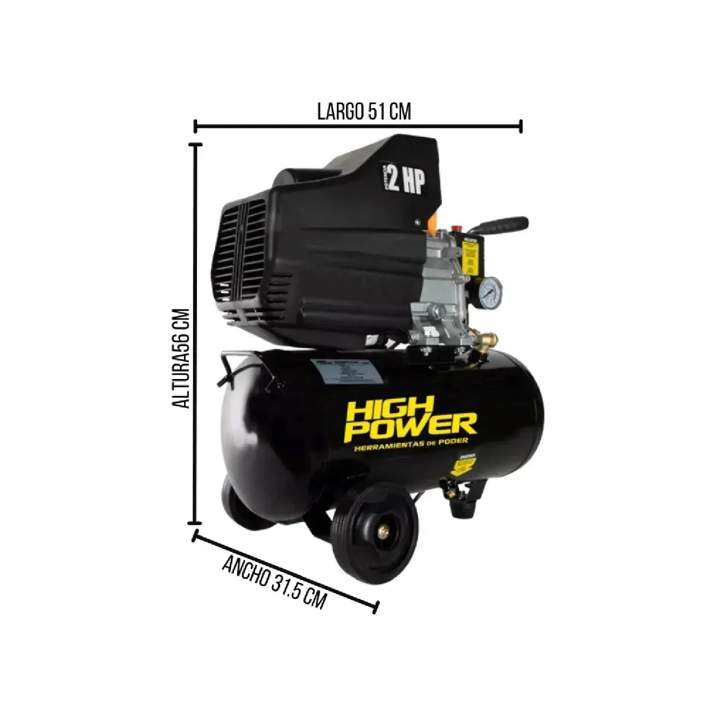 Compresor de Aire Eléctrico 25 L 2.5HP 135 L/min HIGH POWER