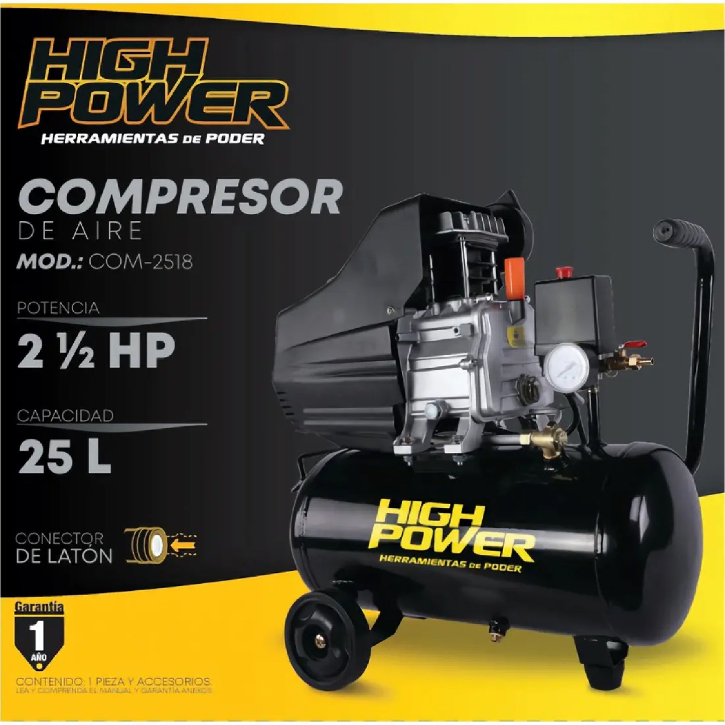 Compresor de Aire Eléctrico 25 L 2.5HP 135 L/min HIGH POWER