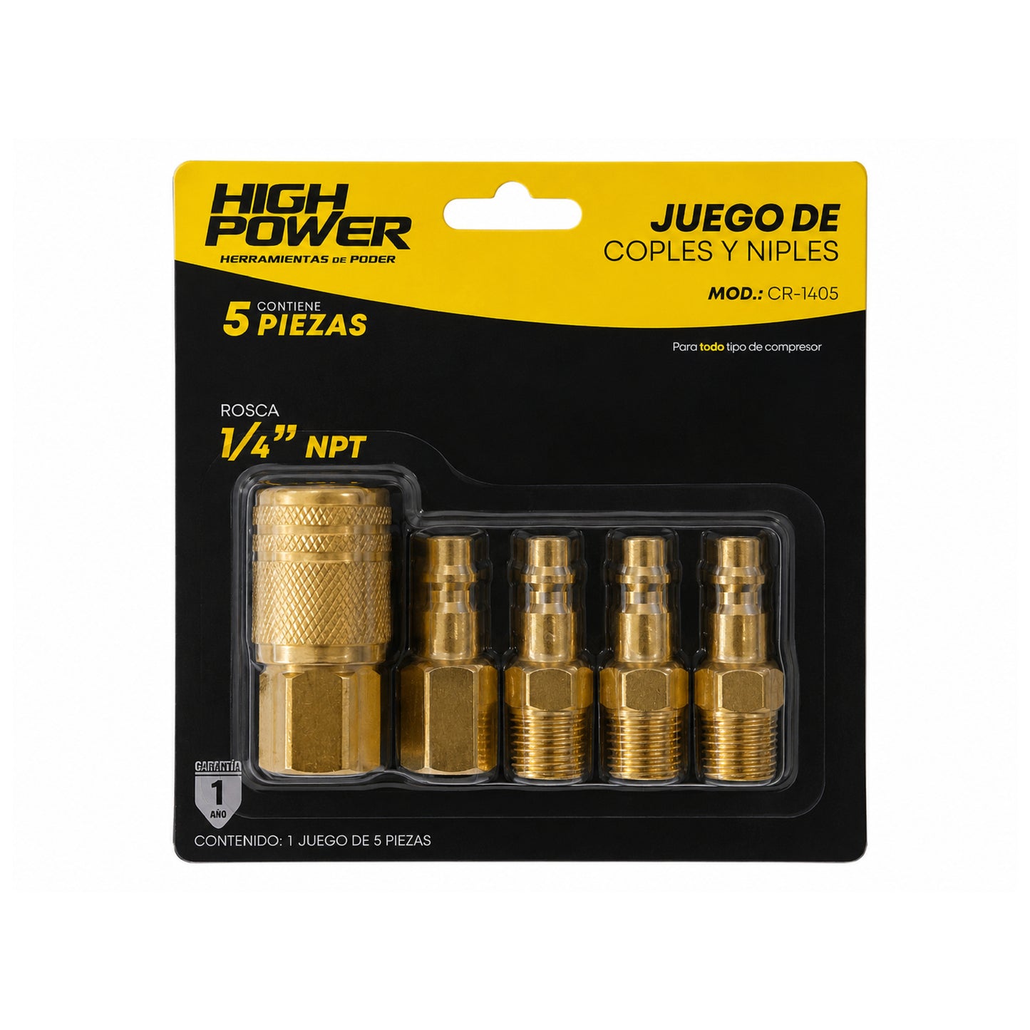 Kit de Coples y Conectores Rápidos de Aire 1/4" 5 Piezas HIGH POWER