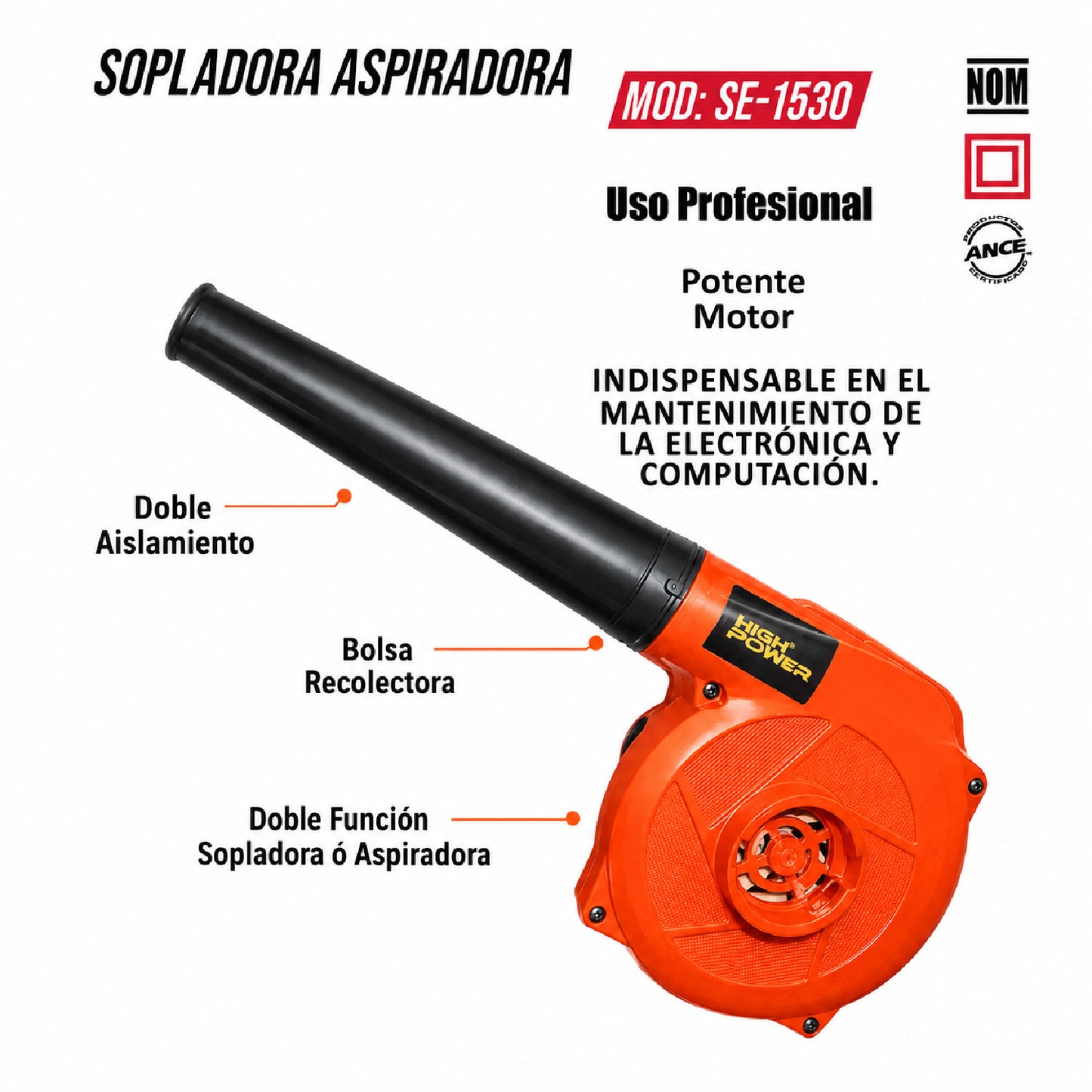 Sopladora Aspiradora Eléctrica High Power 600W HIGH POWER