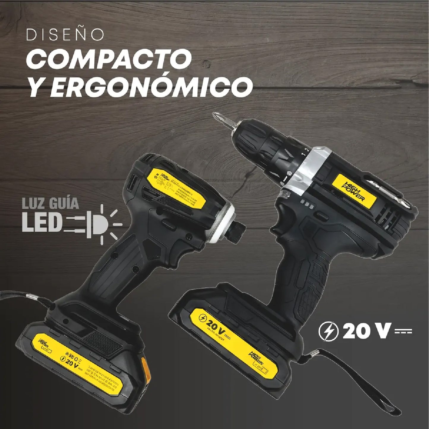Combo de Taladro Atornillador Inalámbrico 20V con Batería HIGH POWER