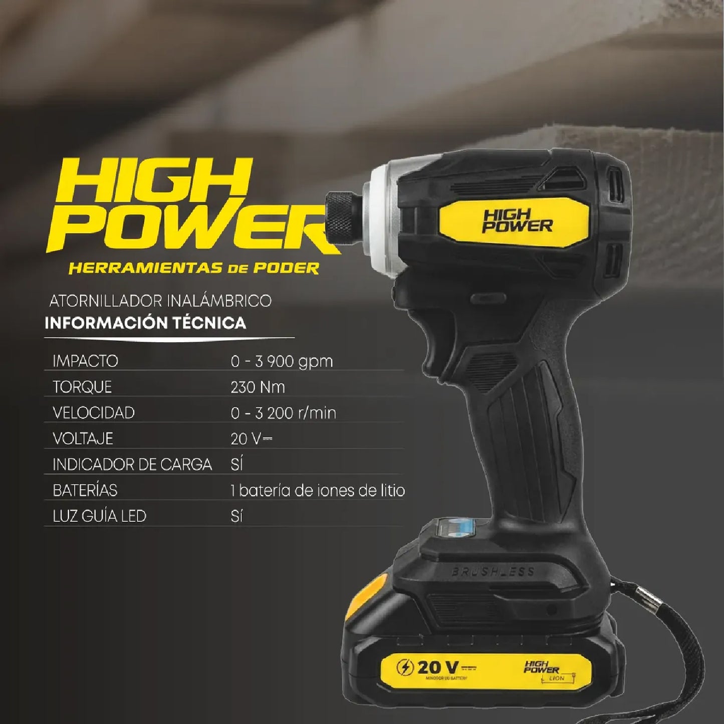 Combo de Taladro Atornillador Inalámbrico 20V con Batería HIGH POWER