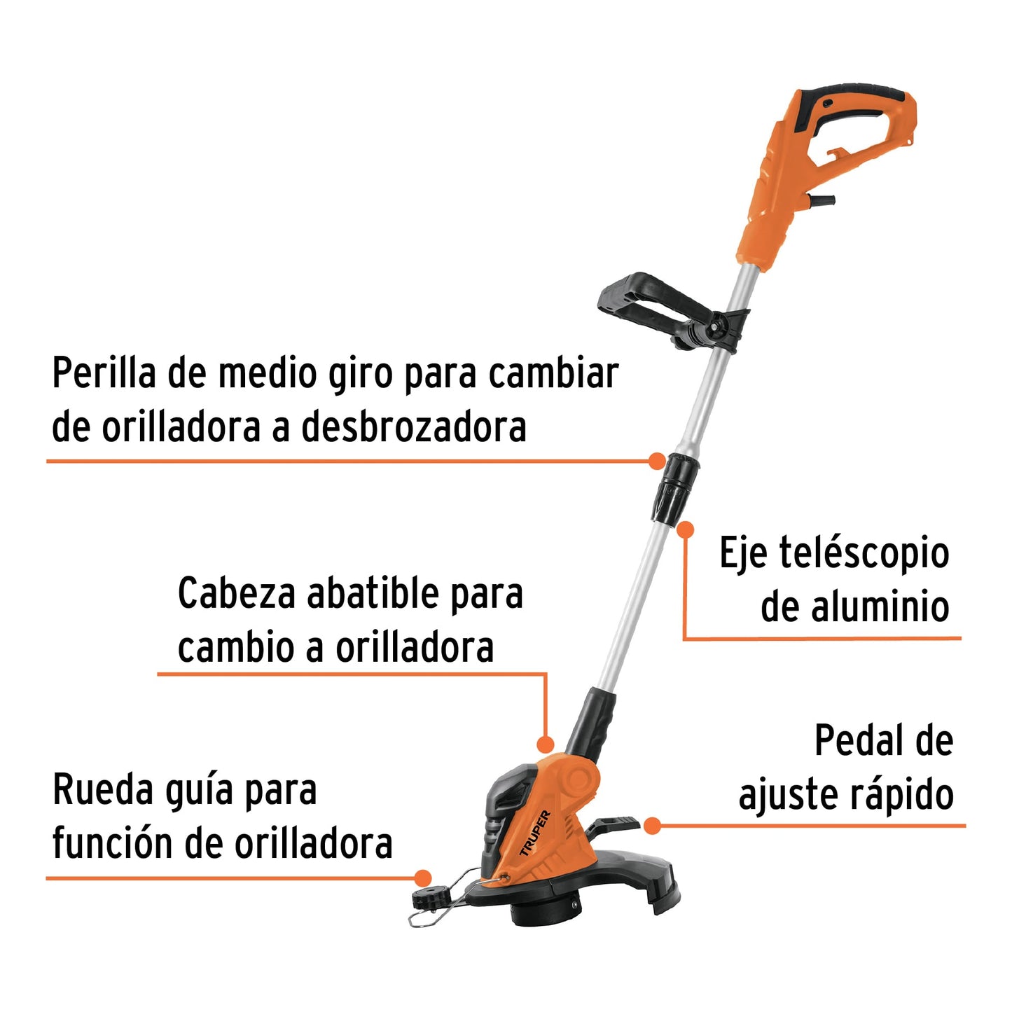 Desbrozadora Eléctrica 550W 13" con Función Orilladora TRUPER