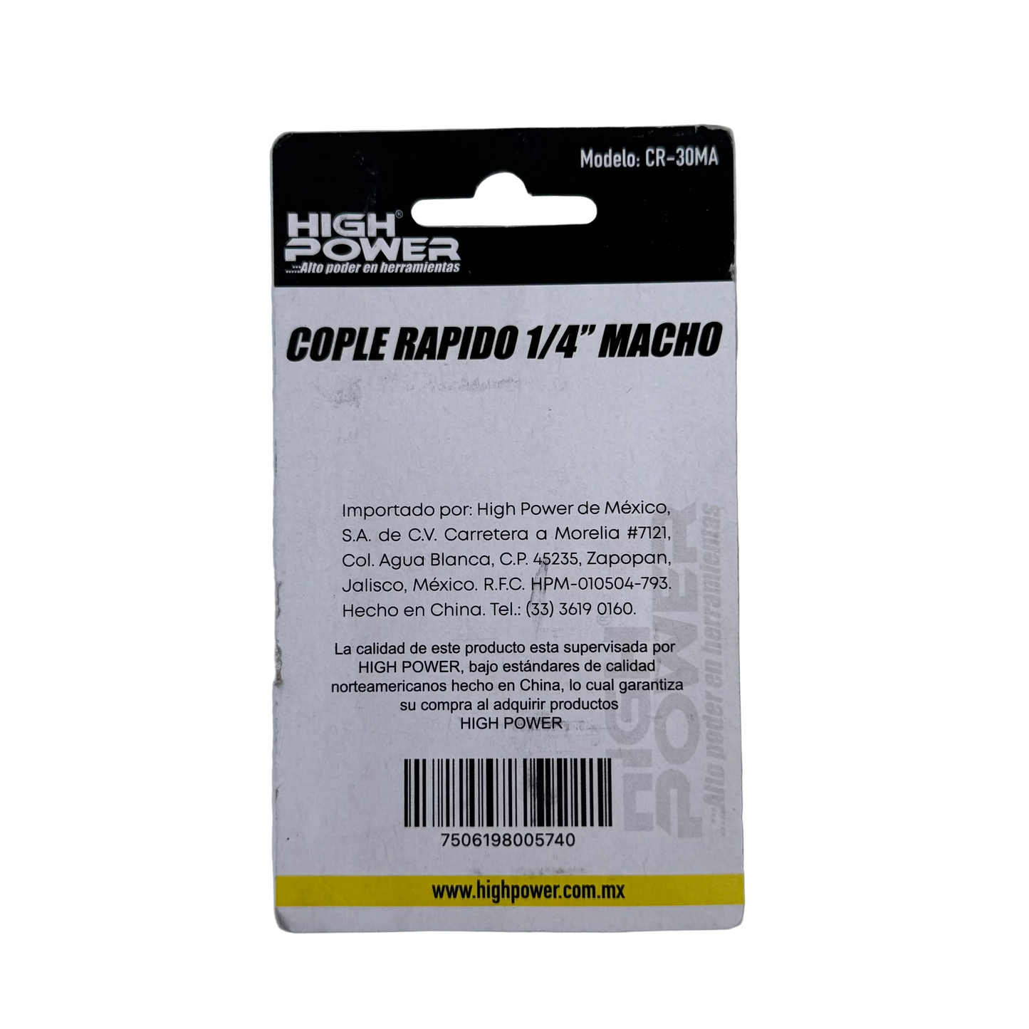Cople Rápido Macho 1/4" para Manguera de Aire HIGH POWER