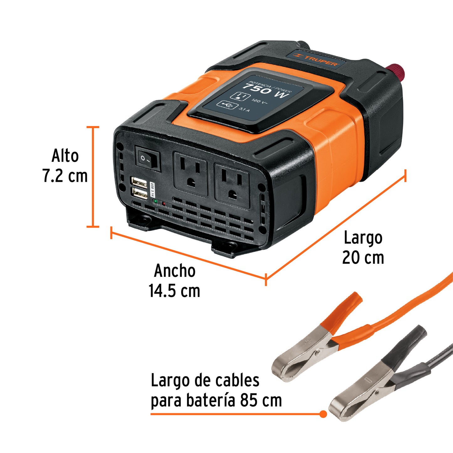 Inversor de Corriente 750W con Puertos USB TRUPER