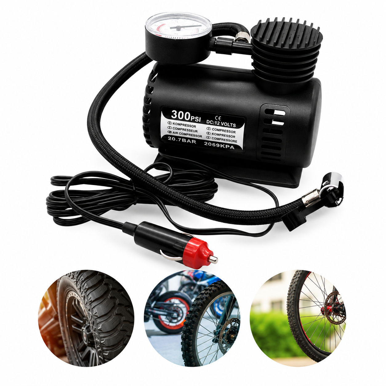 Compresor de Aire Portátil 12V 300 PSI POWER HUNT