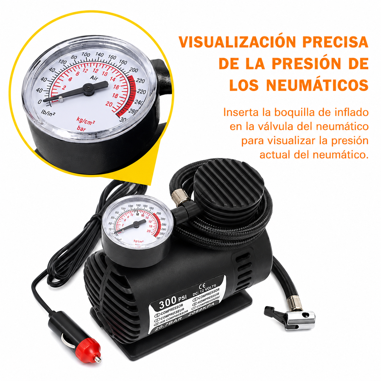 Compresor de Aire Portátil 12V 300 PSI POWER HUNT