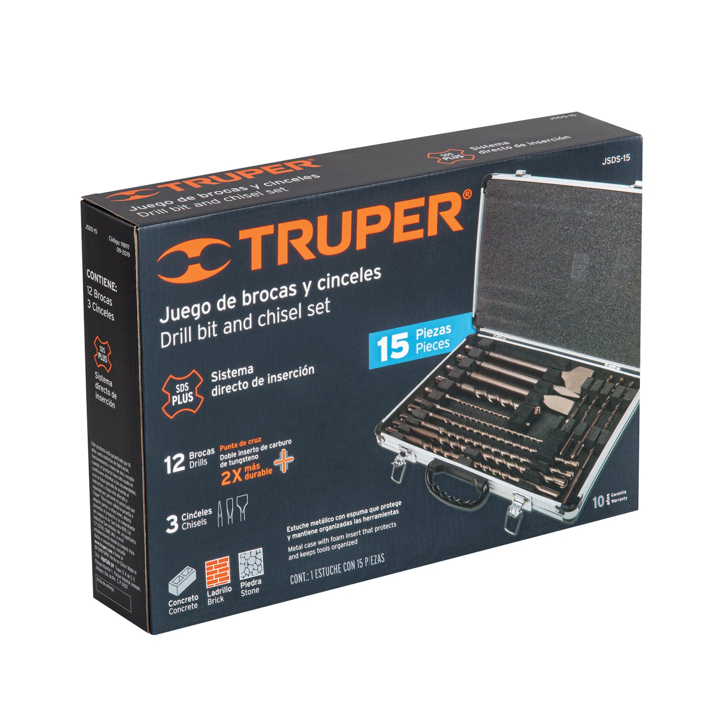 Kit de Brocas y Cinceles SDS Plus 15 Piezas en Estuche TRUPER