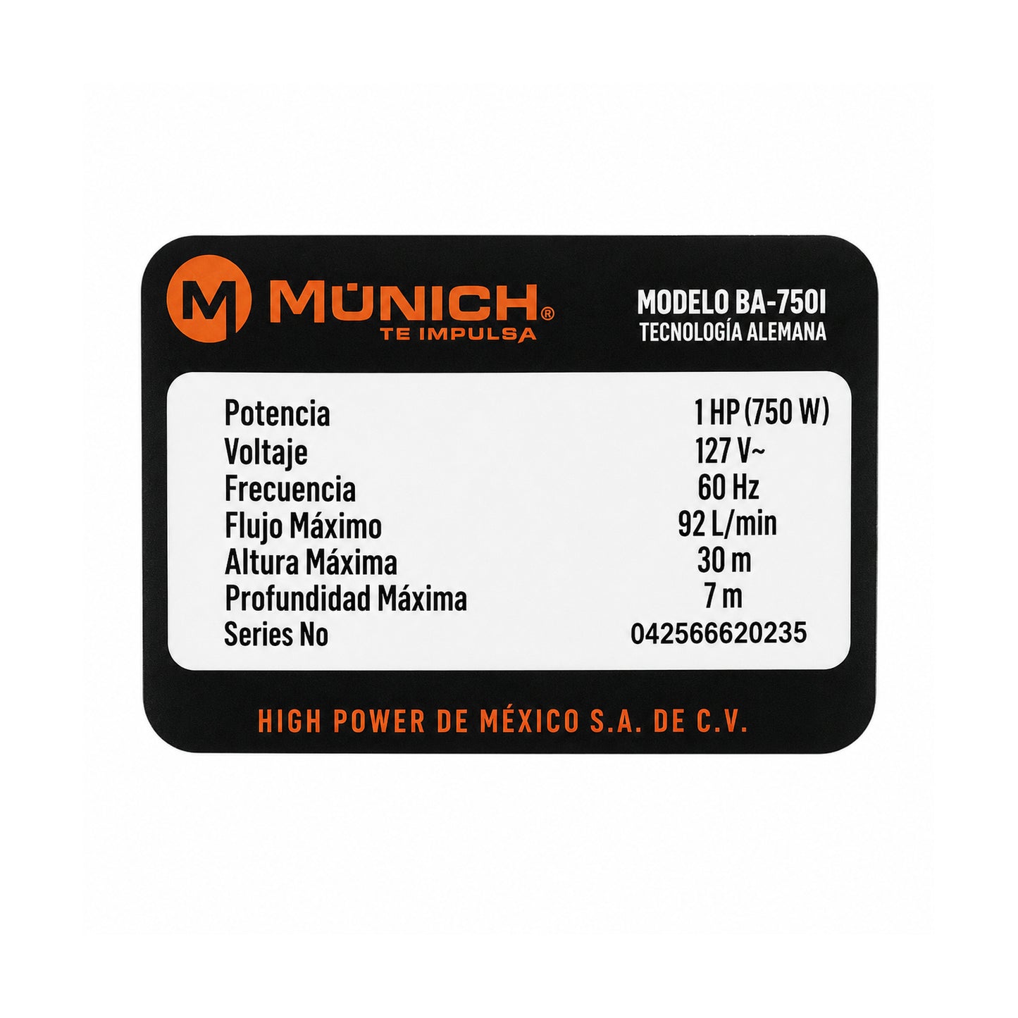 Bomba Sumergible 1 HP para Agua Limpia MUNICH