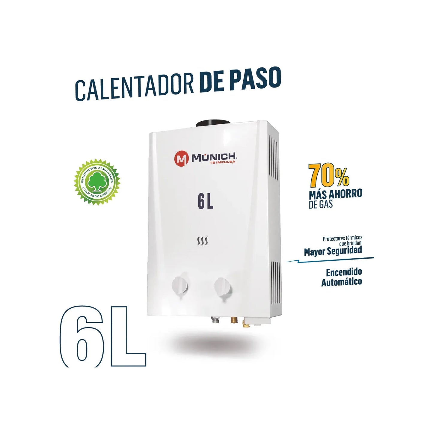 Calentador de Paso 6 Litros Instantáneo MUNICH