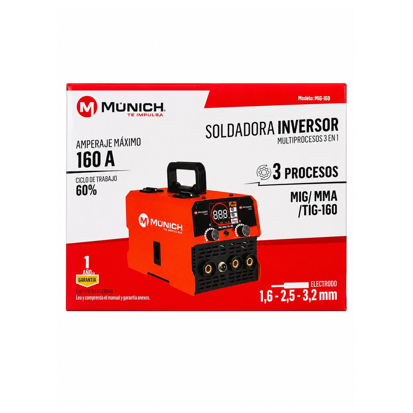 Soldadora Inversora Multiproceso MIG/MAG/MMA/TIG 160 A MÚNICH