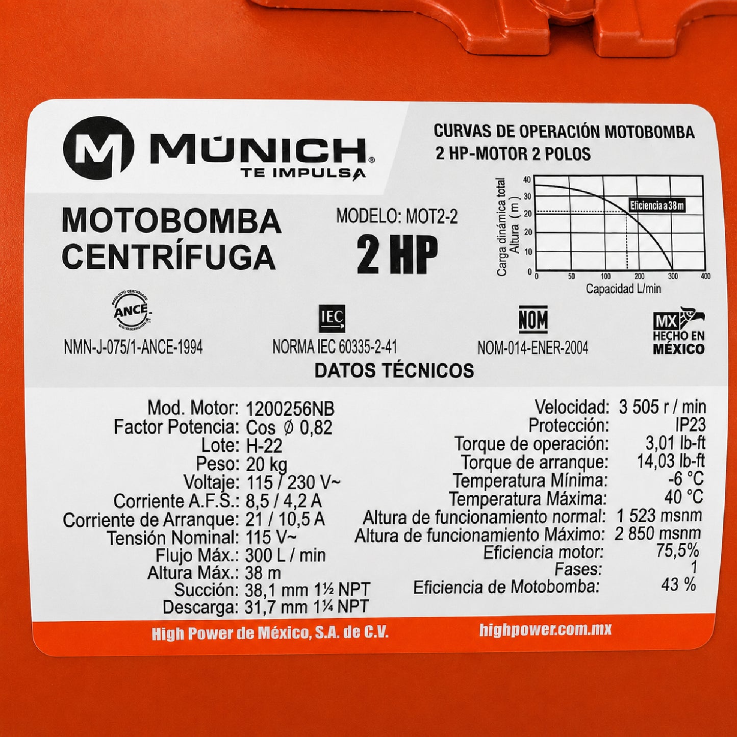 Bomba Centrífuga 2 HP para Agua MUNICH